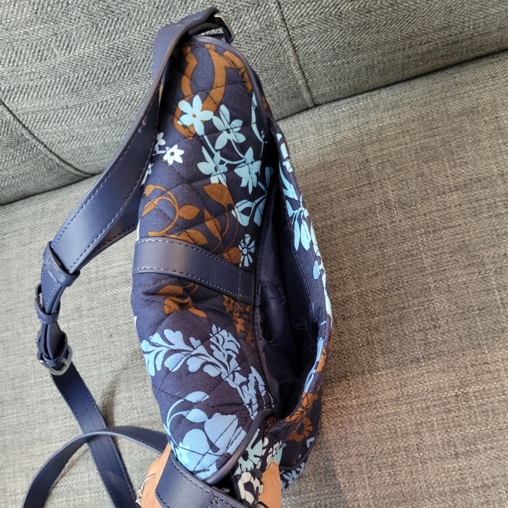 Vera Bradley Floral Blue and Brown Quilted Women's Saddle Crossbody Bag - Picture 4 of 12